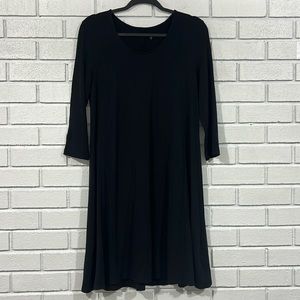 Garnet Hill Black Tencel 3/4 Sleeve Shift Dress